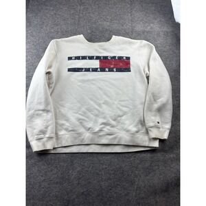 Tommy Hilfiger Sweatshirt Adult XL Cream Crew Neck Pullover Graphic Logo SEE